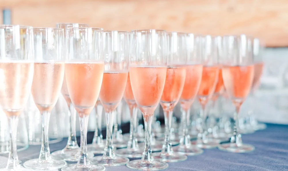 Glasses filled with chilled rosé